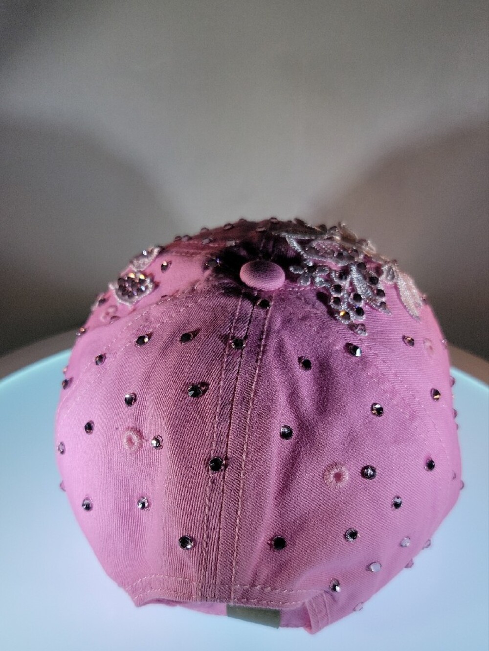 Pink Floral Rhinestone Embellished Baseball Cap - Picture 3 of 5
